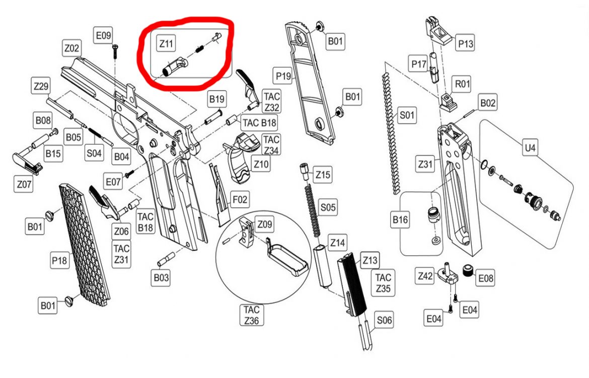 KWC 1911 Magazine Release (Parkerised Style) Gear Of War